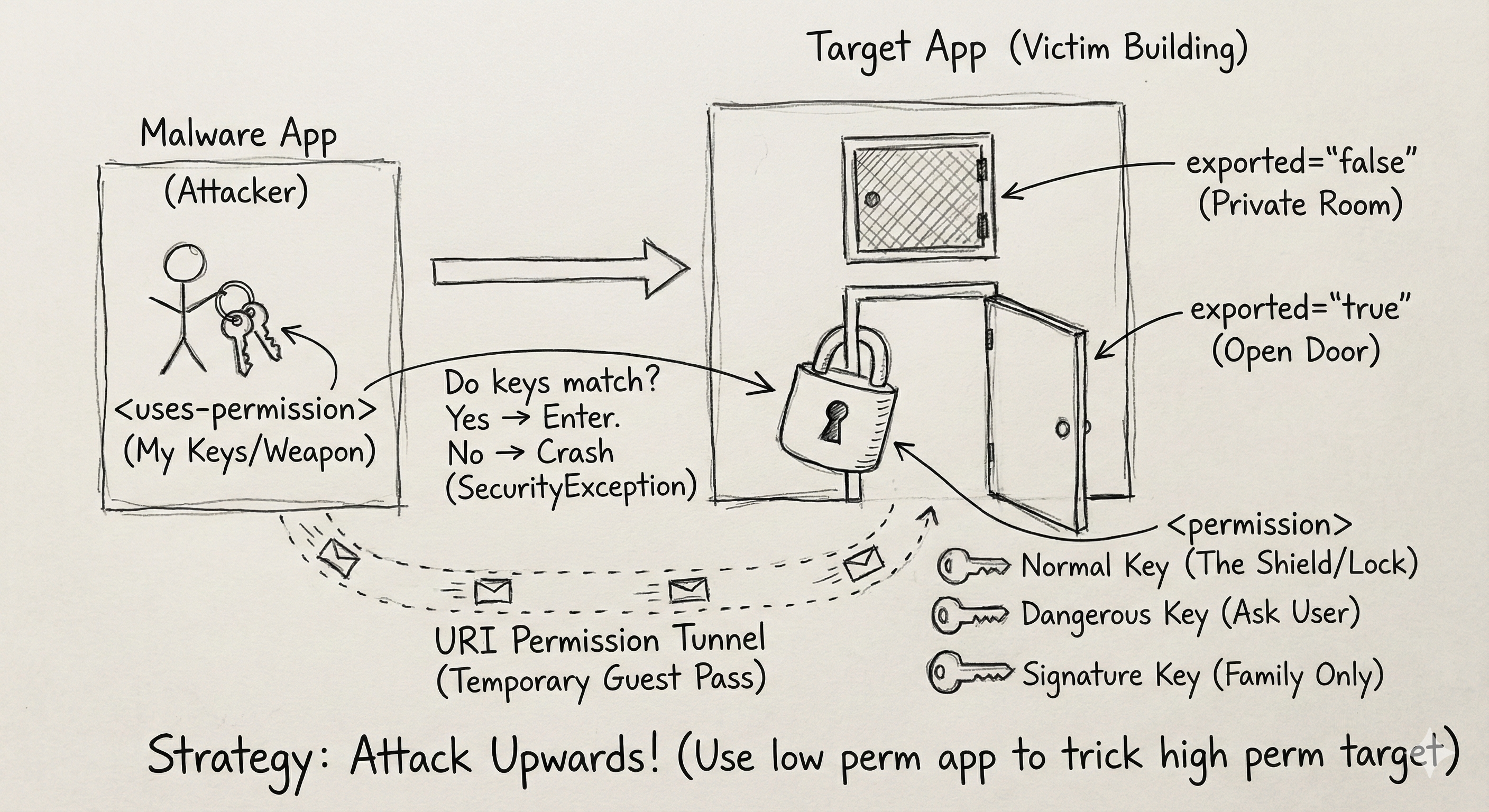 Android permissions attack surface diagram